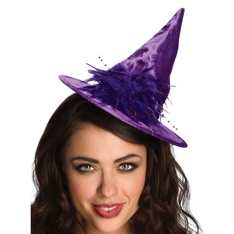 LH3139 Mini Witch Hats Purple Feather Witch Hat